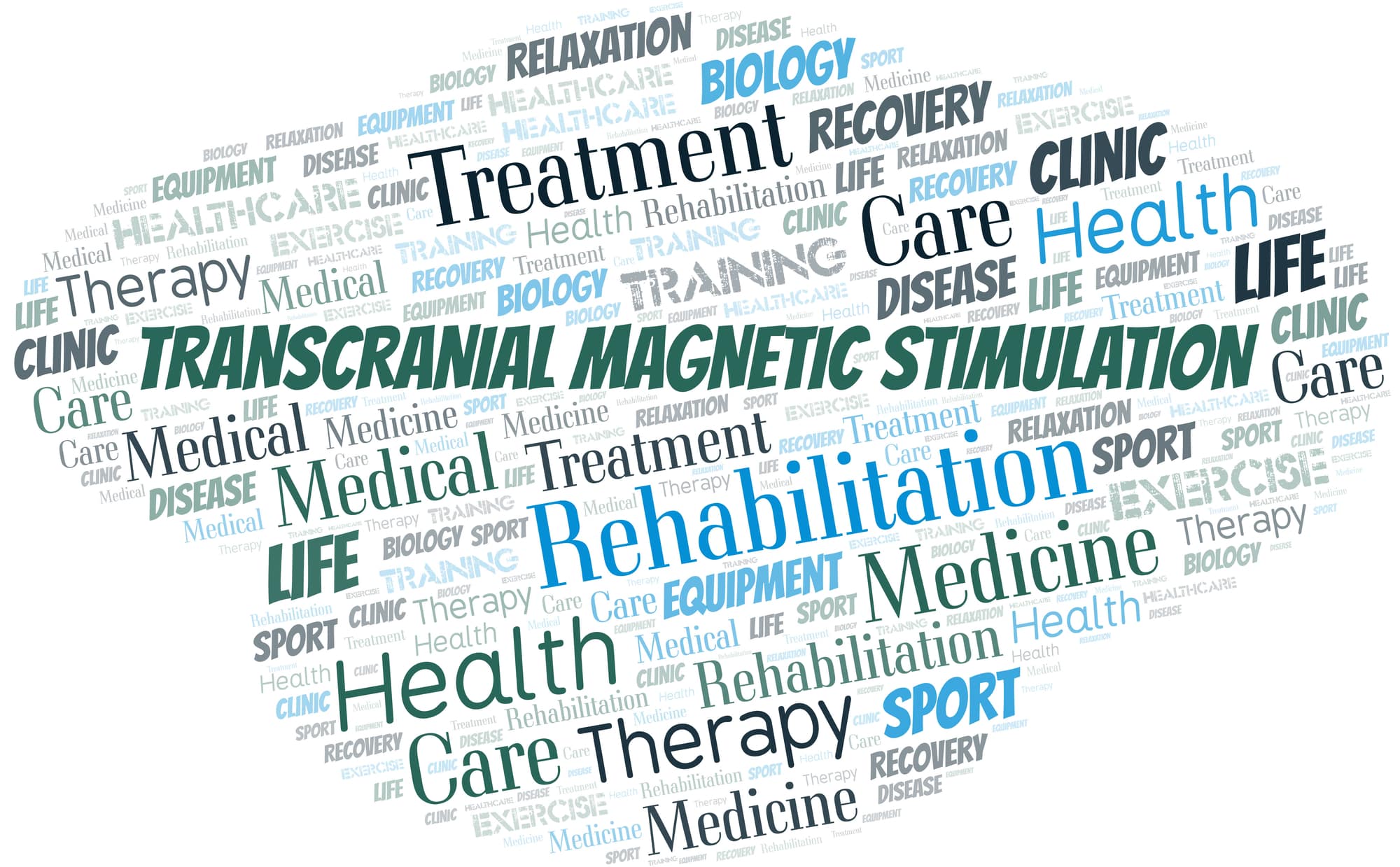 Transcranial Magnetic Stimulation word cloud. Wordcloud made with text only. tms for depression in phoenix
